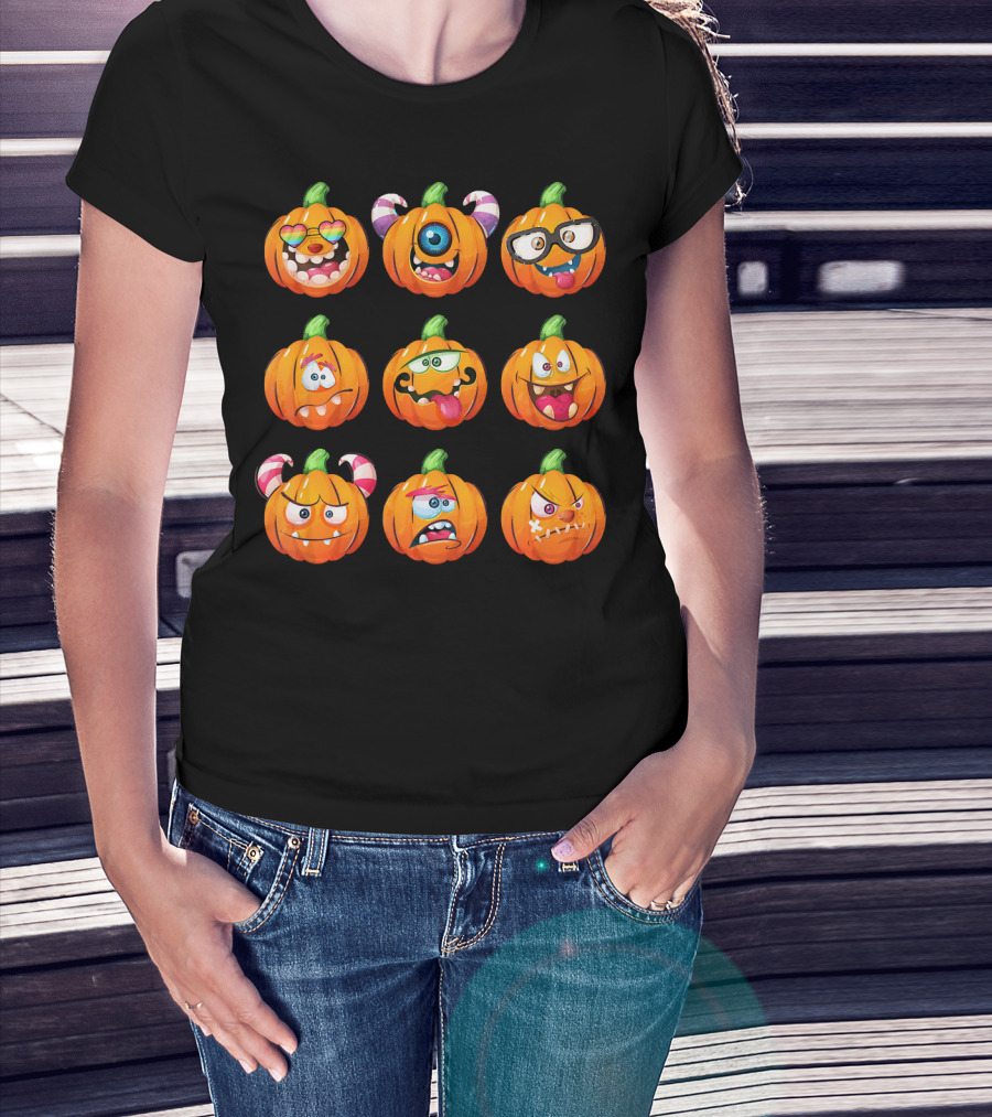 Funny Pumpkin Face Emoticon Halloween Compilation T-Shirt