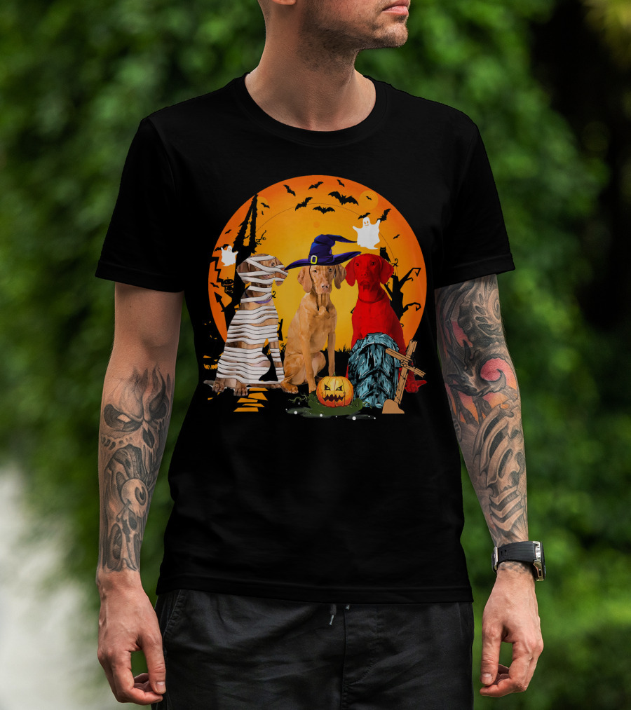 My Vizsla Team Halloween Pumpkin Mummy Witch Dog T-Shirt