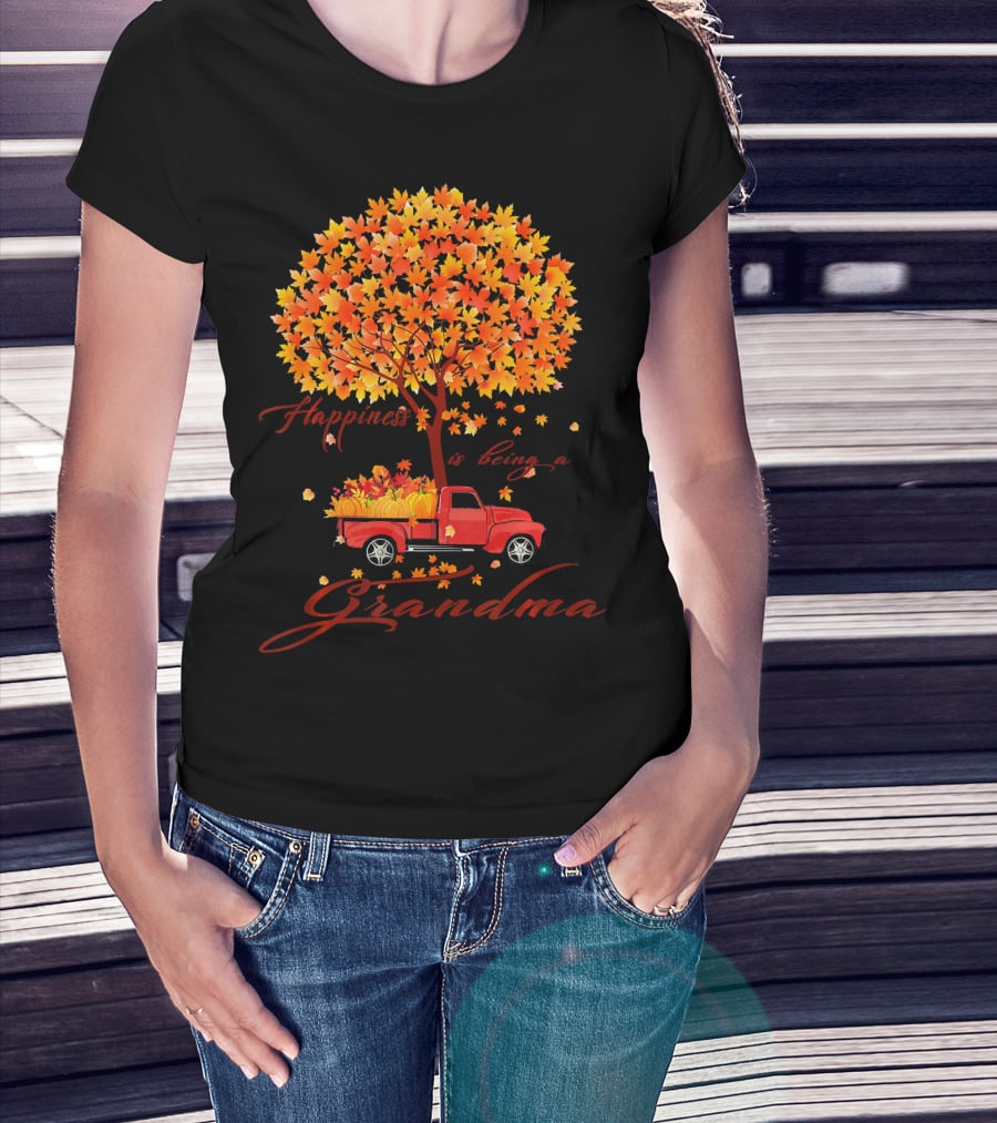 Happiness Is Being A Grandma Autumn Tree With Pumpkins Truck T-Shirt