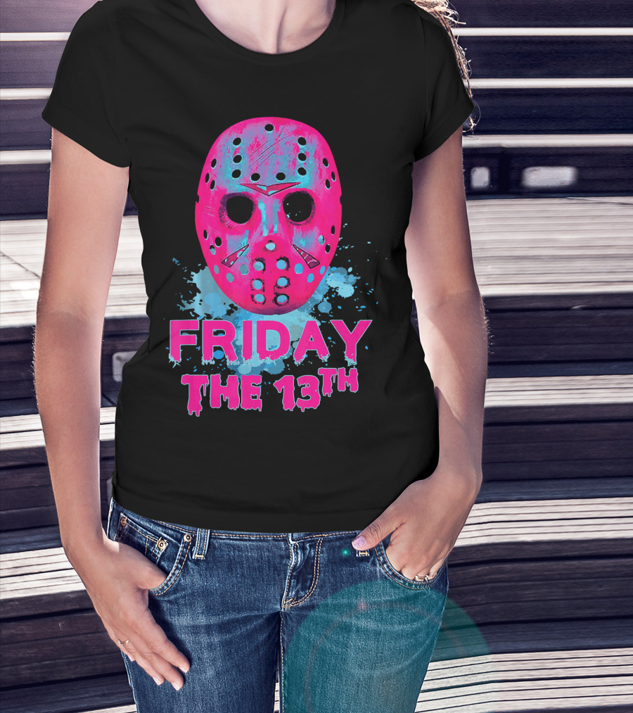 Friday The 13th Pink Neon Hockey Mask Horror T-Shirt