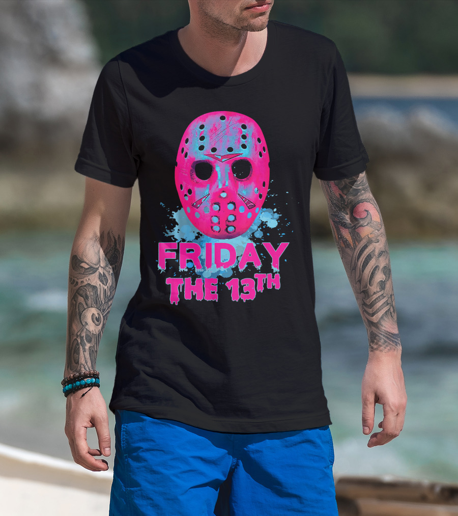 Friday The 13th Pink Neon Hockey Mask Horror T-Shirt