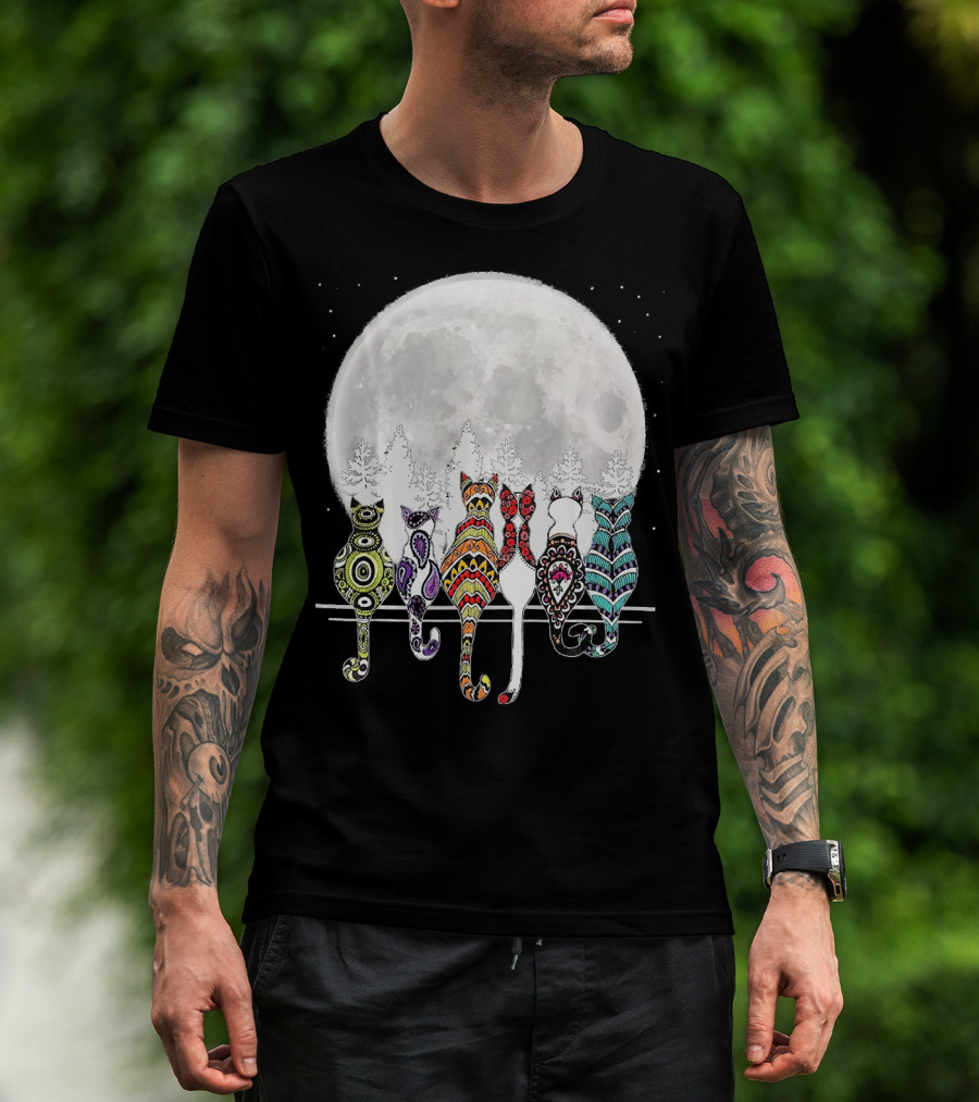 Day Of Dead Sugar Skull Cat Cats Skele Full Moon Forest T-Shirt