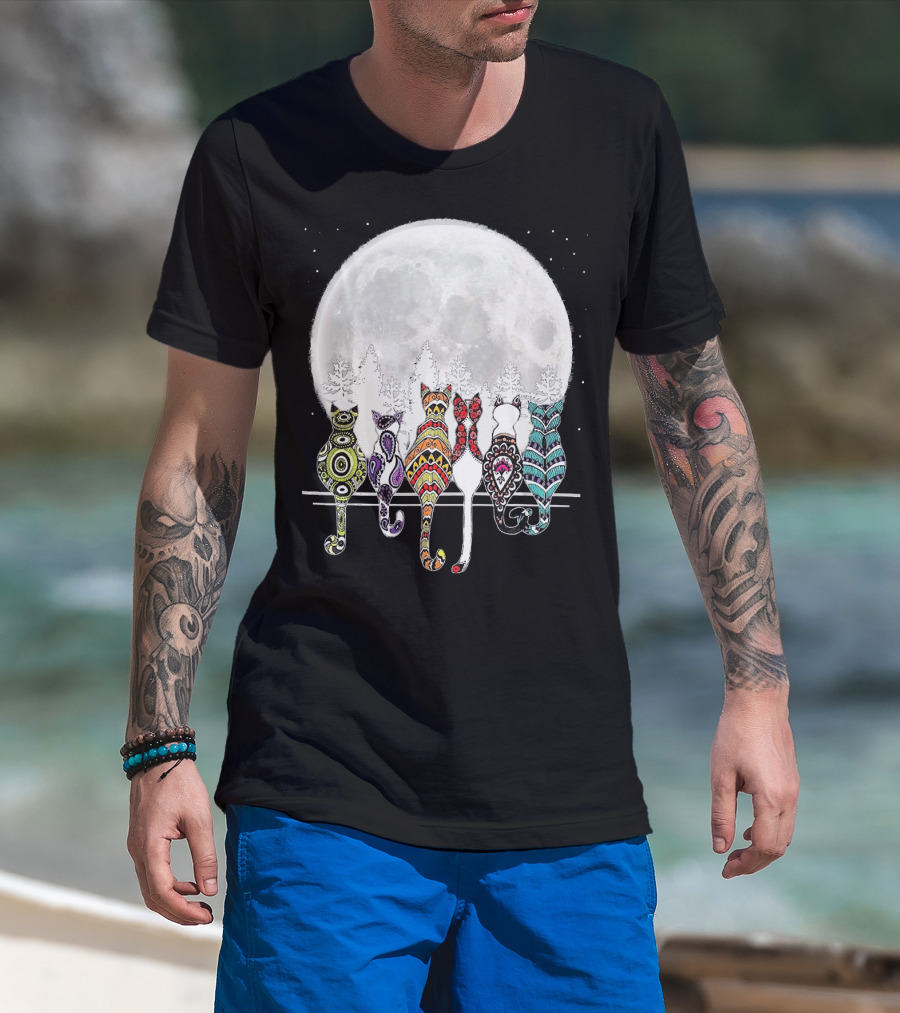 Day Of Dead Sugar Skull Cat Cats Skele Full Moon Forest T-Shirt