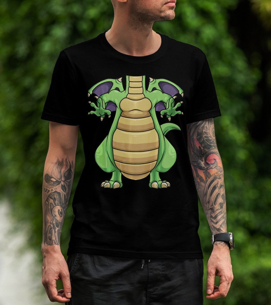 Cool Headless Dragon Retro Cartoon Style Green Monster T-Shirt