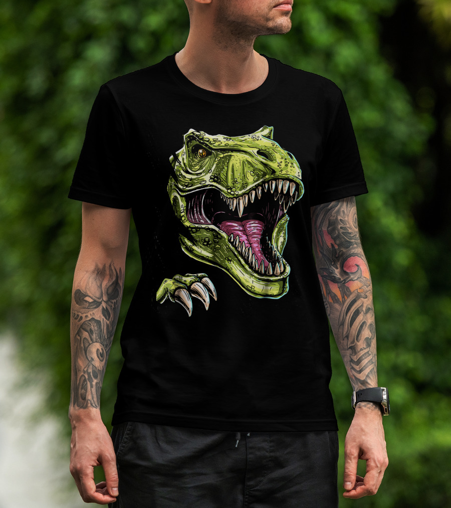 Ripped T-Rex Dinosaur Halloween Face Roar T-Shirt