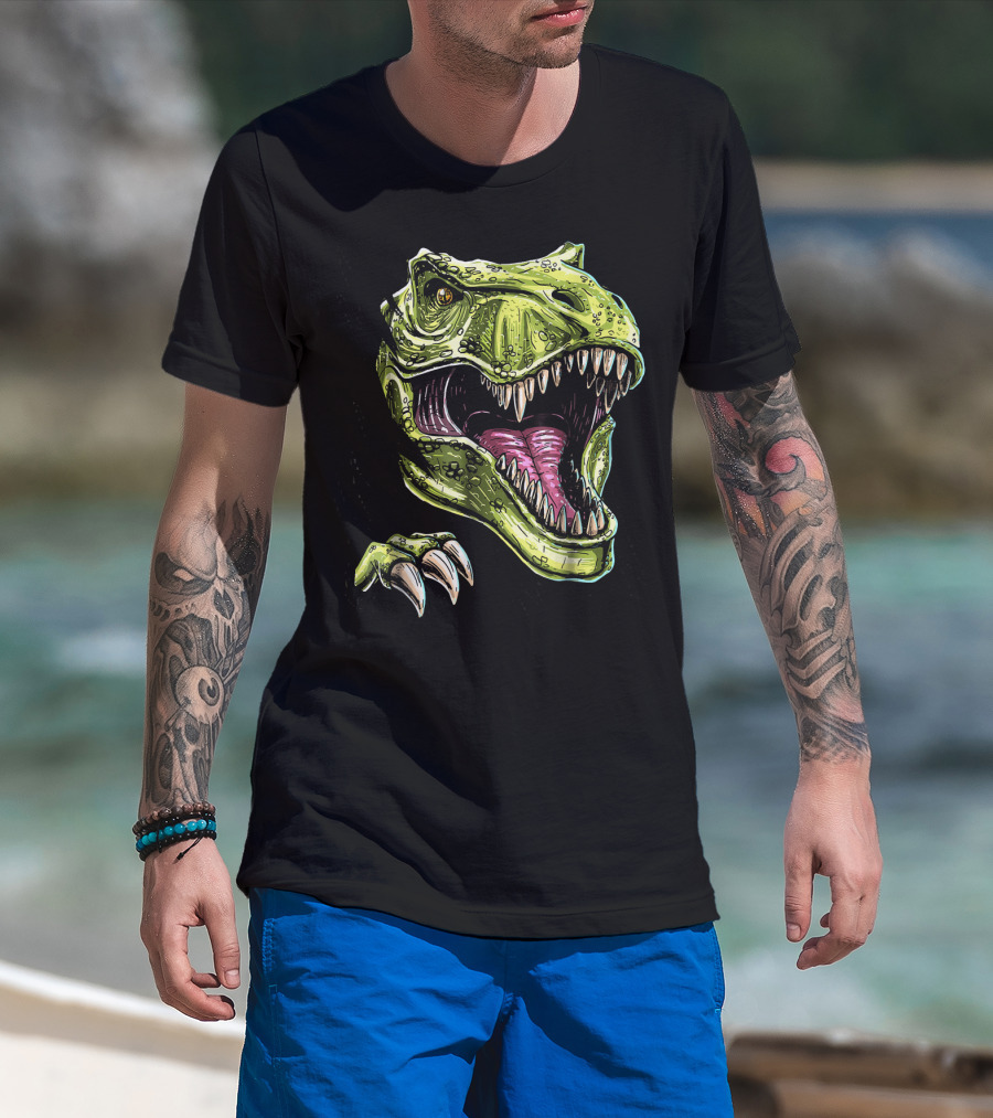 Ripped T-Rex Dinosaur Halloween Face Roar T-Shirt