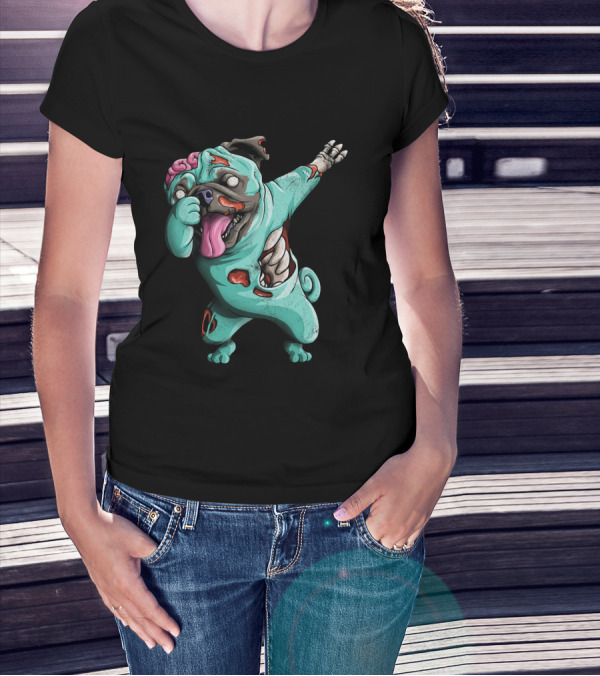 Dabbing Zombie Pug Cute Halloween Pugs Brain-Eating Costume T-Shirt