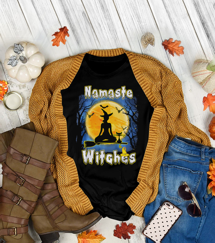 Namaste Witches Halloween Yoga Moonlight Meditation T-Shirt