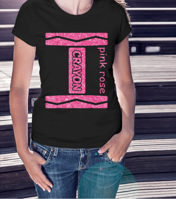 Pink Rose Crayon Halloween Couple Friend Costume T-Shirt