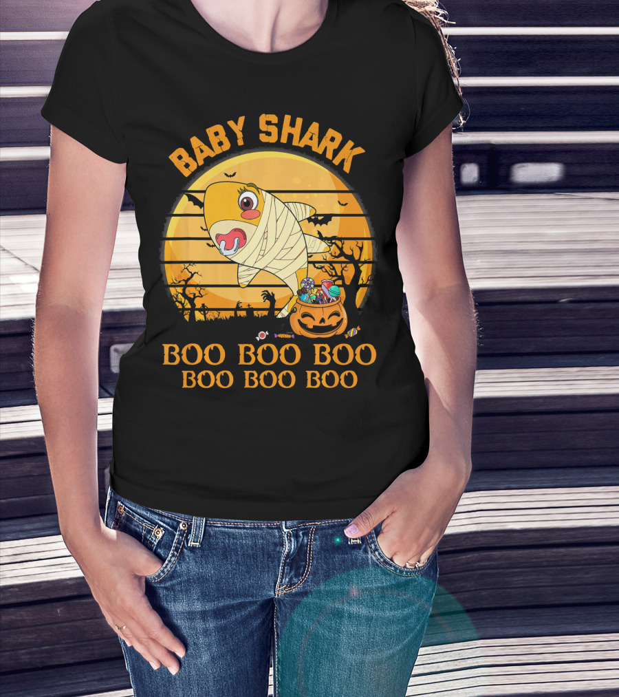 Baby Shark Boo Boo Boo Halloween Pumpkin Mummy T-Shirt