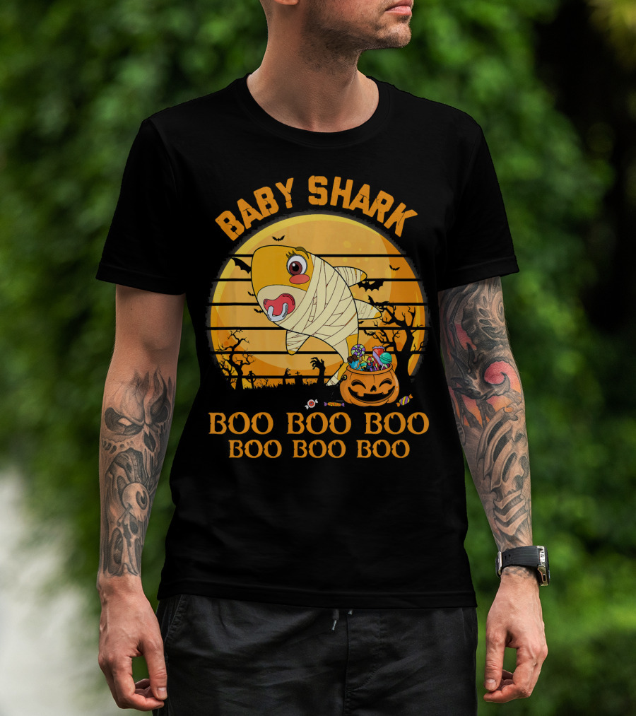 Baby Shark Boo Boo Boo Halloween Pumpkin Mummy T-Shirt