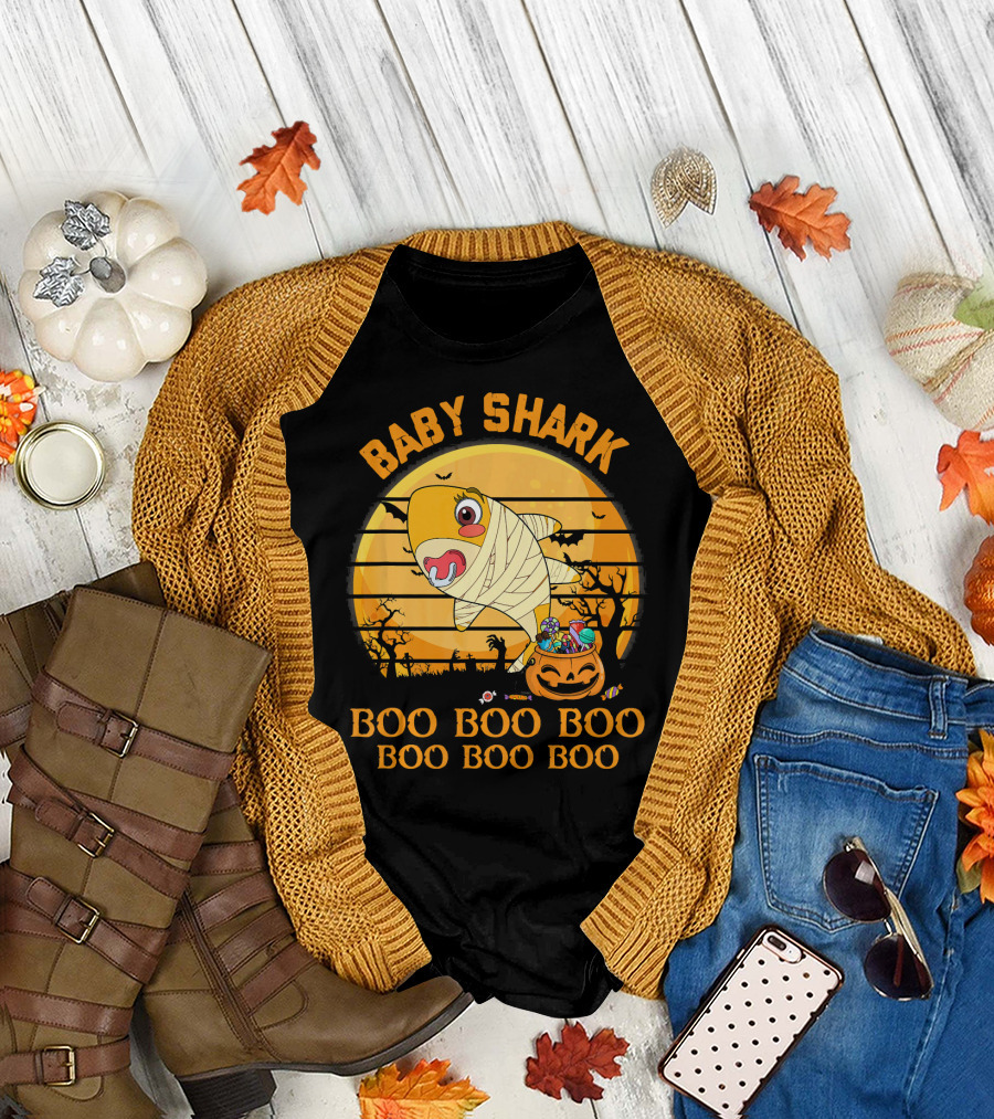 Baby Shark Boo Boo Boo Halloween Pumpkin Mummy T-Shirt