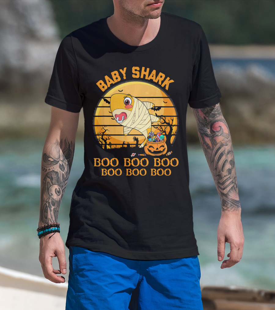 Baby Shark Boo Boo Boo Halloween Pumpkin Mummy T-Shirt