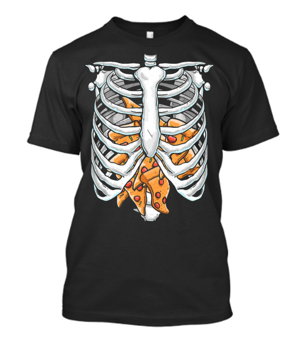 Funny Rib Cage Skeleton X Ray With Pizza Slices Inside T-Shirt