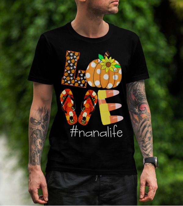 Nanalife Funny Love Pumpkin Flip Flops Halloween Candy Corn And Sunflower T-Shirt