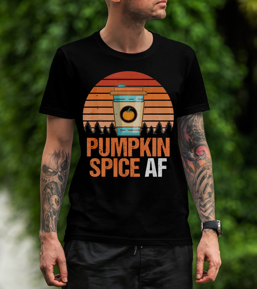 Pumpkin Spice AF Coffee Cup Sunset Forest T-Shirt