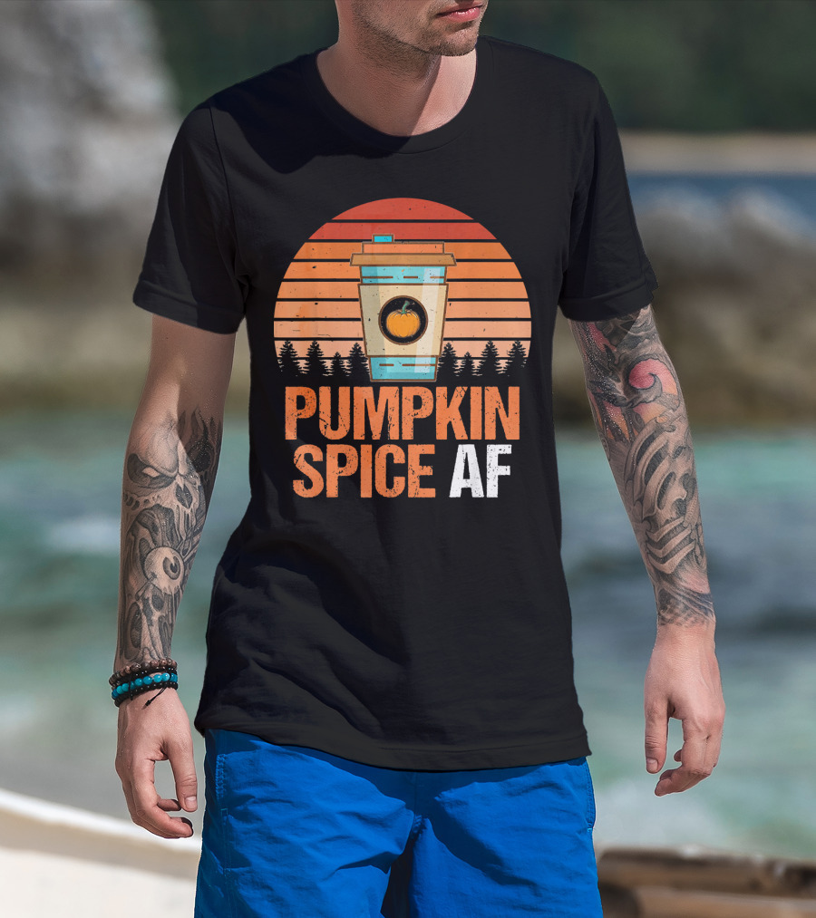 Pumpkin Spice AF Coffee Cup Sunset Forest T-Shirt