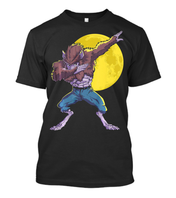 Werewolf Dabbing Halloween Funny Zombie Full Moon T-Shirt