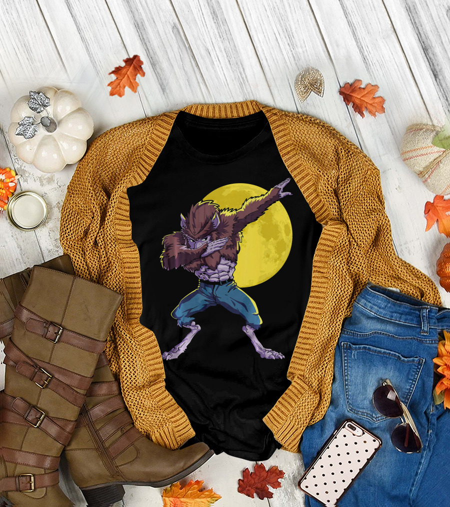 Werewolf Dabbing Halloween Funny Zombie Full Moon T-Shirt