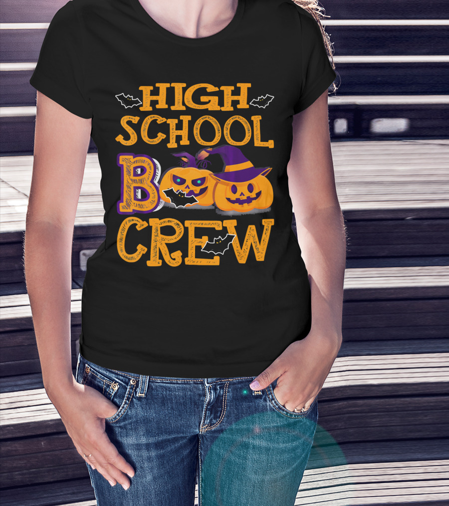 High School Boo Crew Halloween Pumpkins And Bats T-Shirt