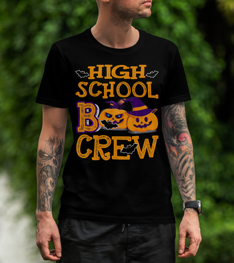 High School Boo Crew Halloween Pumpkins And Bats T-Shirt