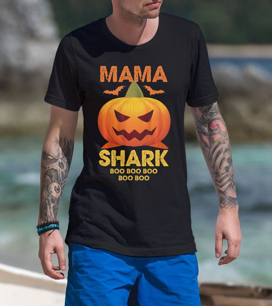 Mama Shark Boo Boo Boo Boo Halloween Pumpkin T-Shirt