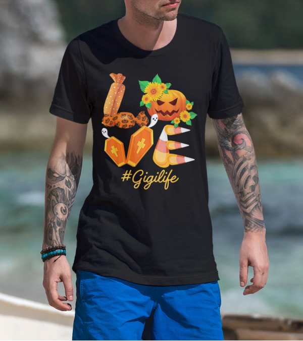 Love Gigi Life Halloween Pumpkin Sunflower Candy Corn Ghosts T-Shirt