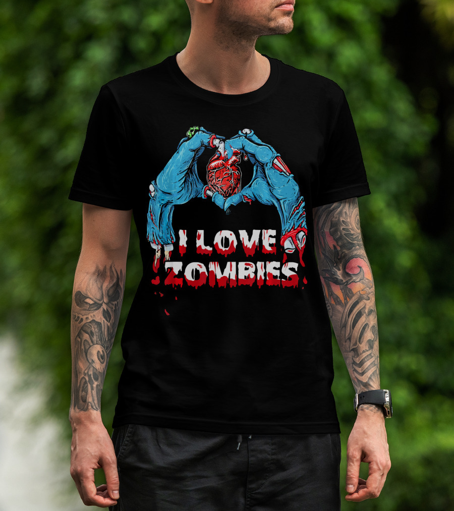 I Love Zombies Halloween Horror Funny Zo Creepy Hands And Heart T-Shirt