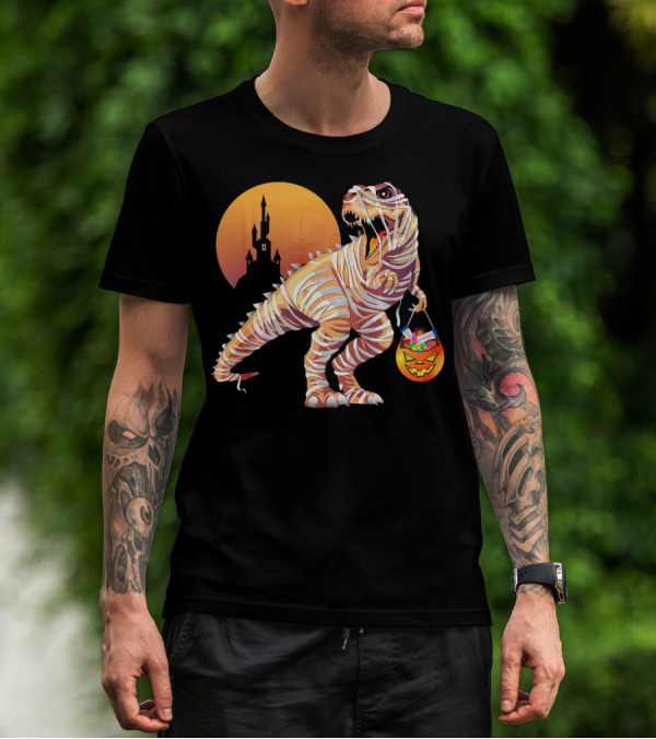 Mummy Rex Dinosaur Halloween Trick Or Treat Castle Shadows T-Shirt