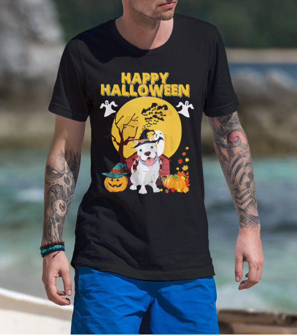 Happy Halloween Pumpkin Pitbull Dog Ghosts And Spooky Night T-Shirt