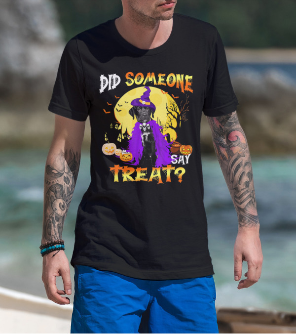 Did Someone Say Treat Black Lab Halloween Dog With Pumpkins And Witch Hat T-Shirt