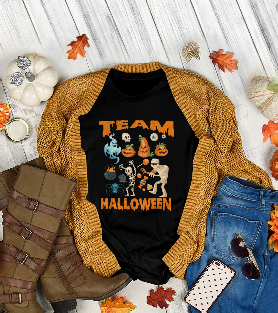 Team Halloween Ghost Skull Skeleton Pumpkins Mummy Spider T-Shirt