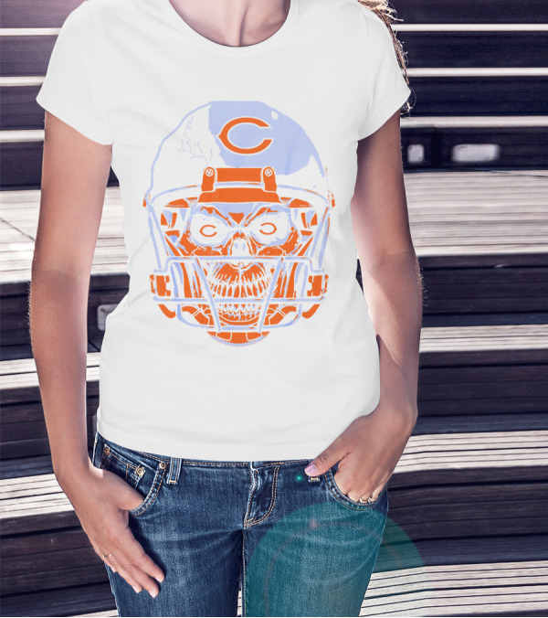 Chicago Bears Skull Helmet Halloween Football Skeleton T-Shirt