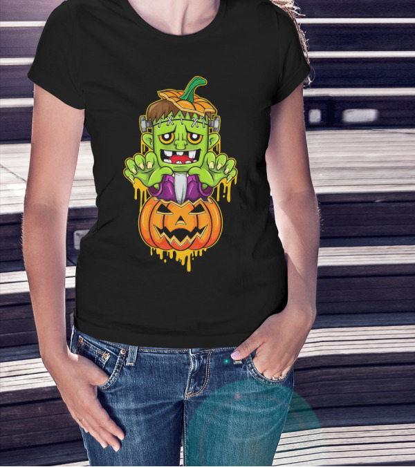 Sweet Cute Pumpkin Halloween Frankenstein Monster T-Shirt