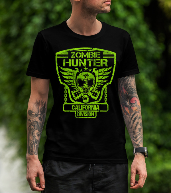 Zombie Hunter California Division Gas Mask Wings Emblem T-Shirt