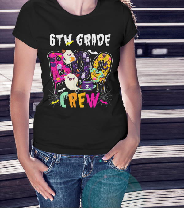 6th Grade Boo Crew Halloween Funny Costume Ghosts Bats Cauldron Spiders T-Shirt