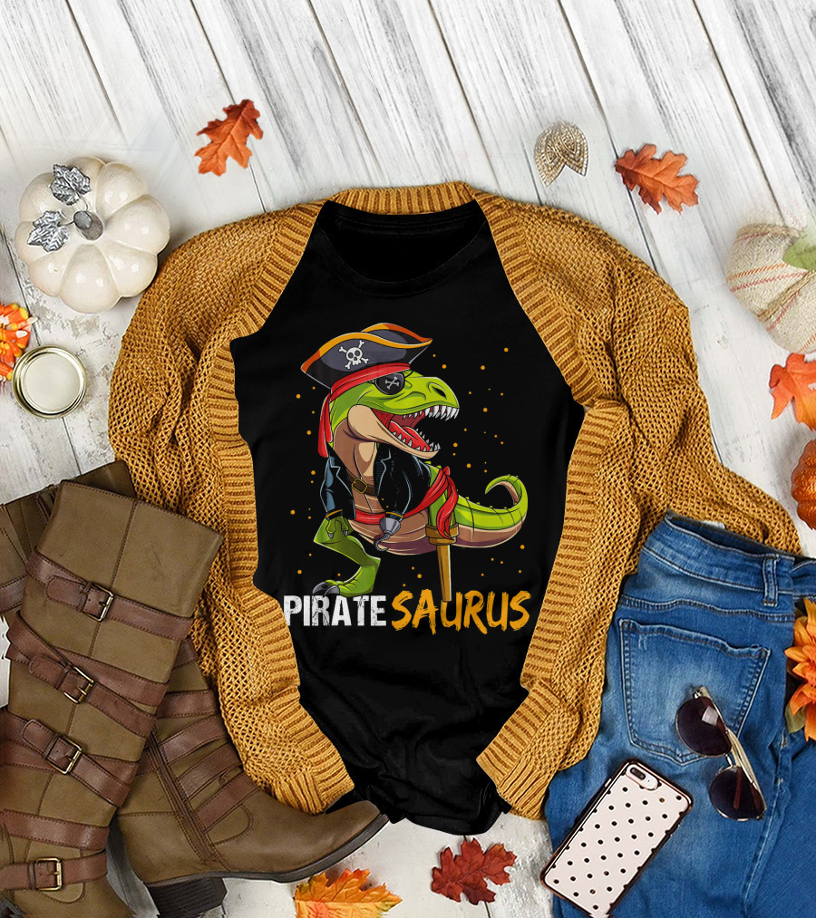 PIRATE SAURUS Dinosaur with Pirate Hat and Wooden Leg T-Shirt