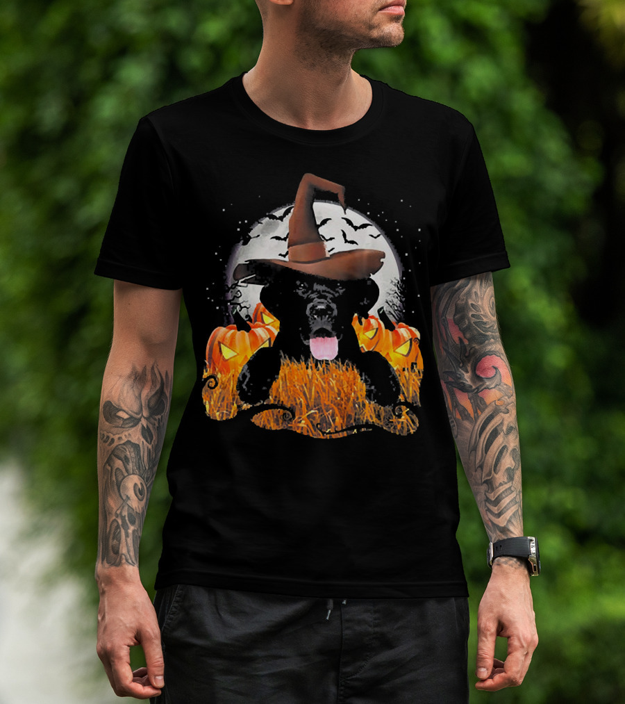 Labrador Halloween Cute Dog Witch With Pumpkin And Moon T-Shirt