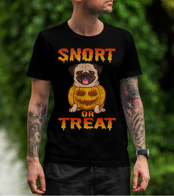 Snort Or Treat Funny Pug Pumpkin Halloween T-Shirt