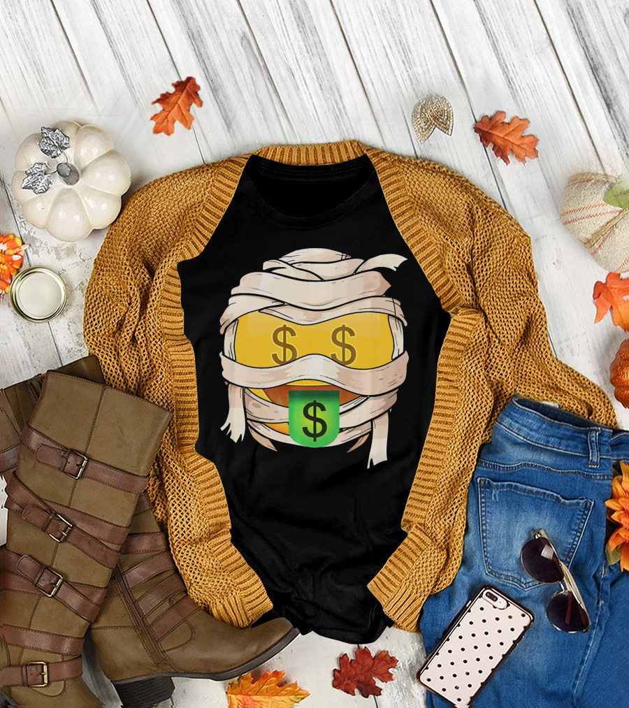 Money Face Emoji Wink Out Tongue Wrapped Mummy Style Dollar Sign Eyes T-Shirt