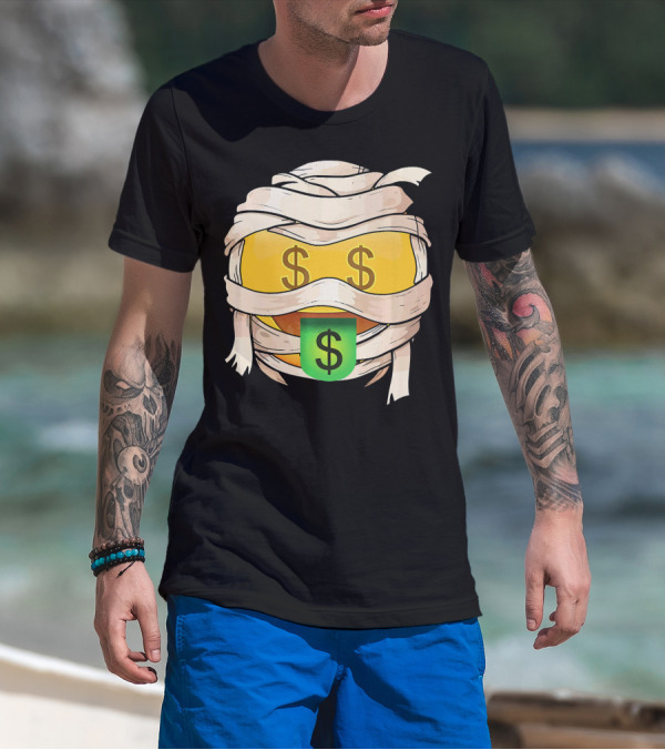 Money Face Emoji Wink Out Tongue Wrapped Mummy Style Dollar Sign Eyes T-Shirt