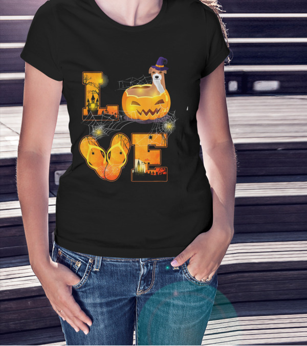LOVE Halloween Pumpkin Italian Greyhound Spider Webs T-Shirt