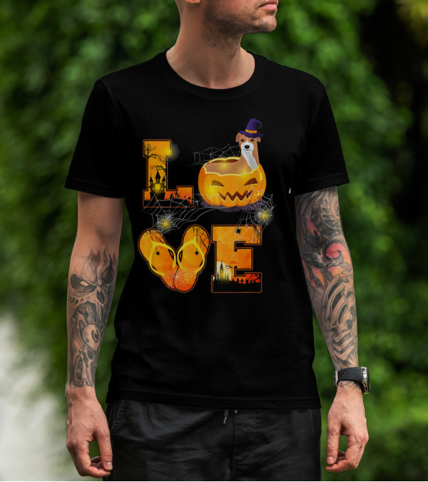 LOVE Halloween Pumpkin Italian Greyhound Spider Webs T-Shirt