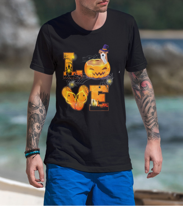 LOVE Halloween Pumpkin Italian Greyhound Spider Webs T-Shirt
