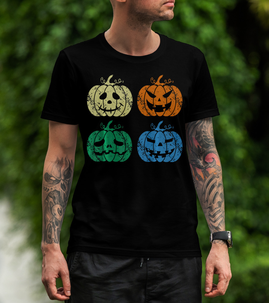 Vintage Retro Scary Pumpkin Face Halloween T-Shirt