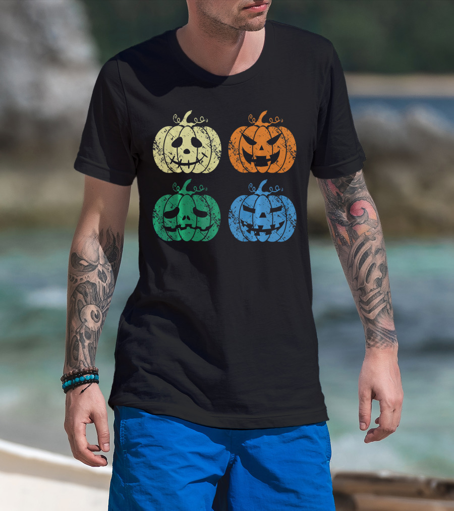 Vintage Retro Scary Pumpkin Face Halloween T-Shirt