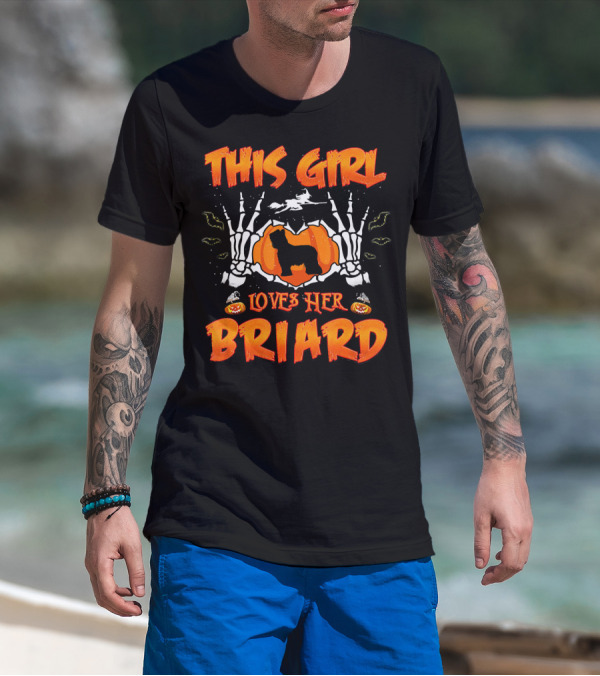 This Girl Loves Her Briard Dog Halloween Skeleton Pumpkin T-Shirt