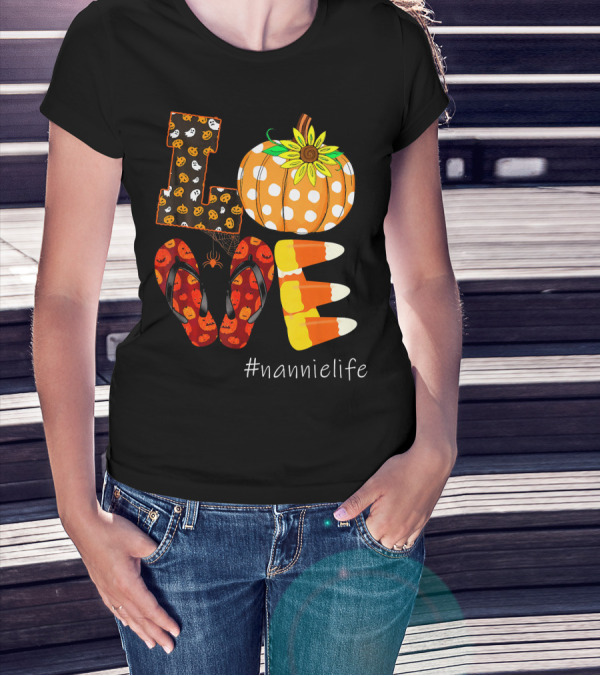 LOVE Pumpkin Candy Corn Flip Flops #nannielife T-Shirt