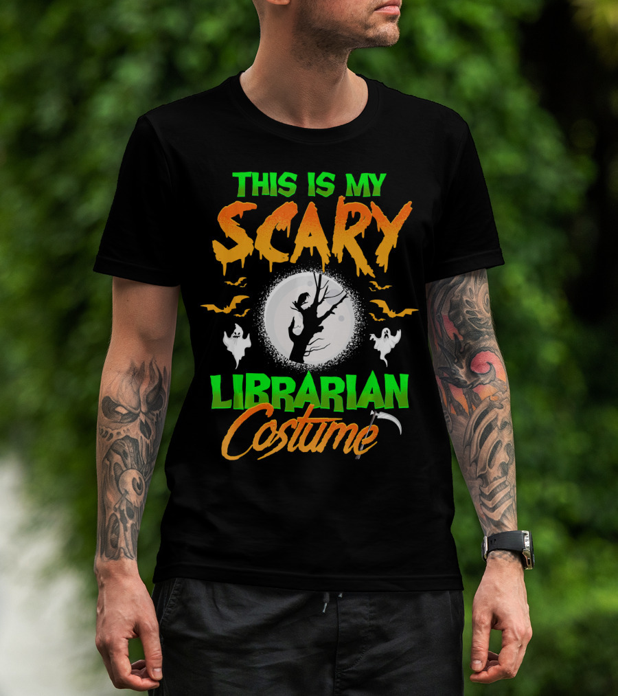 This Is My Scary Librarian Costume Ghosts Bats Moon Grim Reaper Scythe T-Shirt