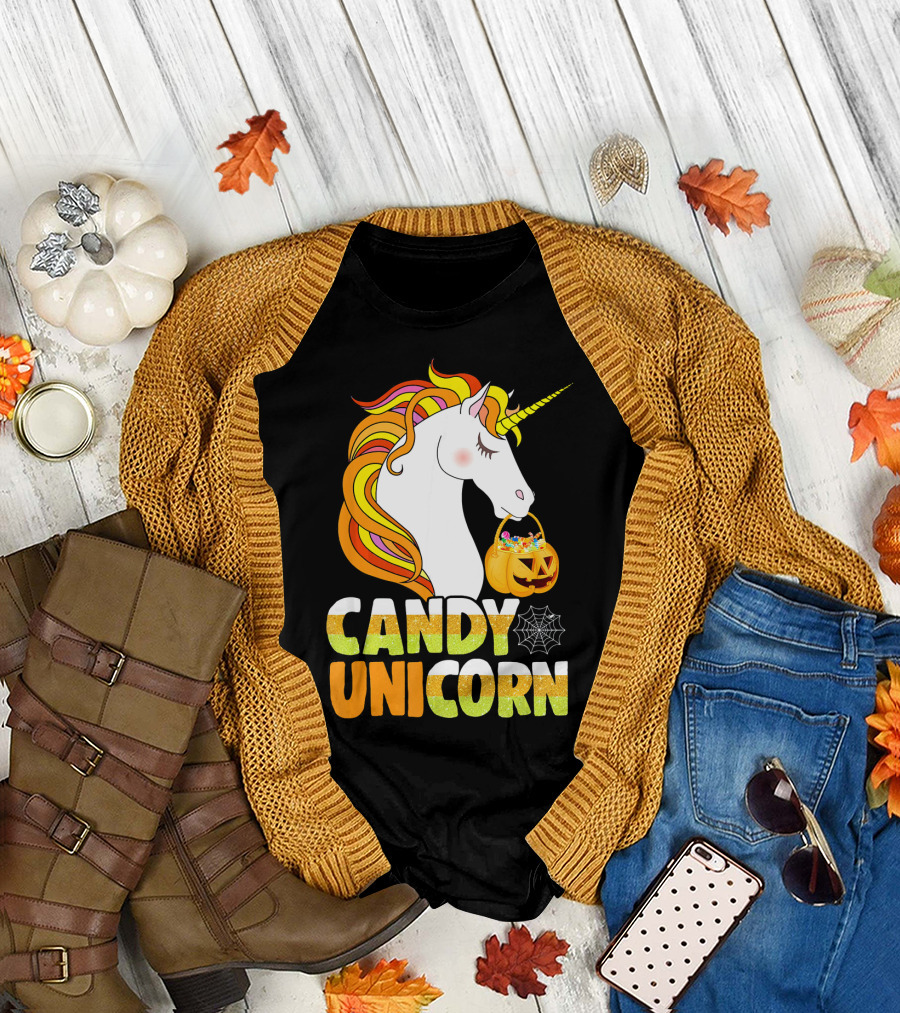 Candy Unicorn Halloween Basket T-Shirt